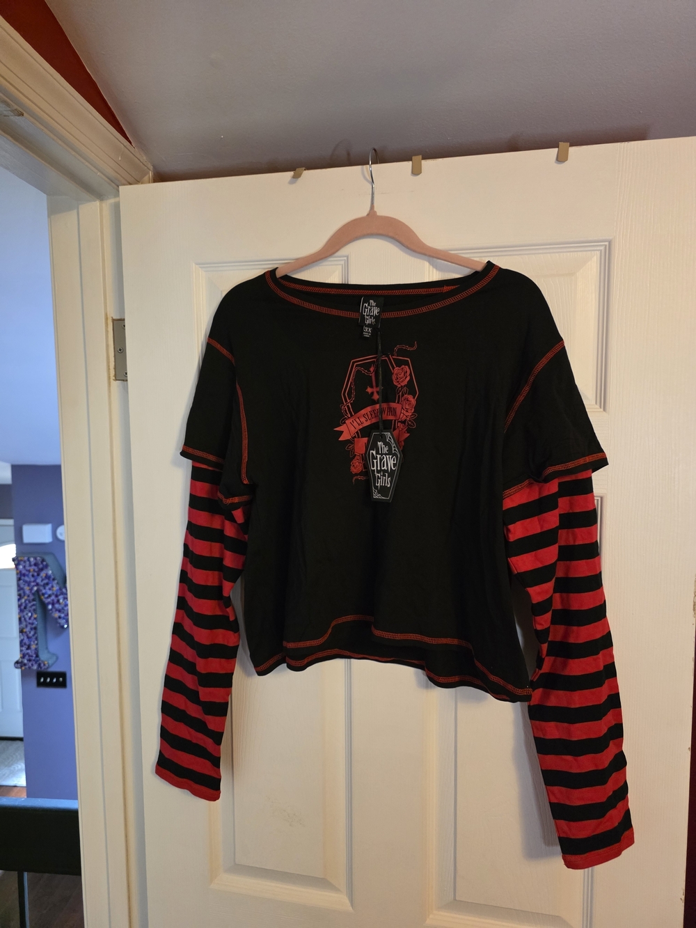 Black & Red Striped Layered Long Sleeve Top